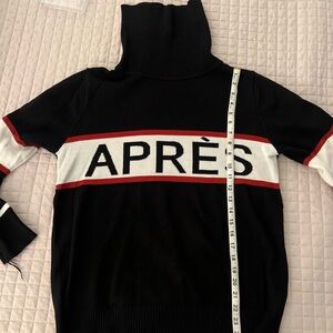 APRES Black Knit Turtleneck Pullover with Red & White Stripe